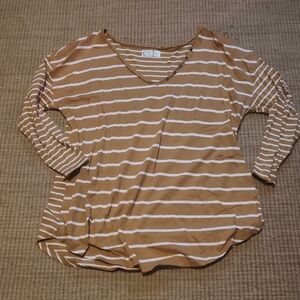 Casual Striped Gold and White Long Sleeve Top